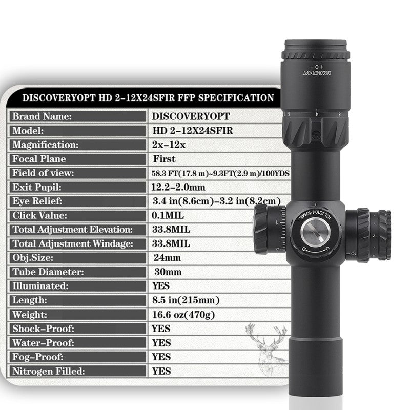 HD 2-12X24SFIR Compact FFP Optics Scope - DiscoveryOpt Rifle Scopes-UK - 