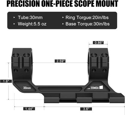 DISCOVERYOPT Cantilever Scope Mounts  | One-Piece 20 MOA 34mm or 30mm Tube for Picatinny Rail