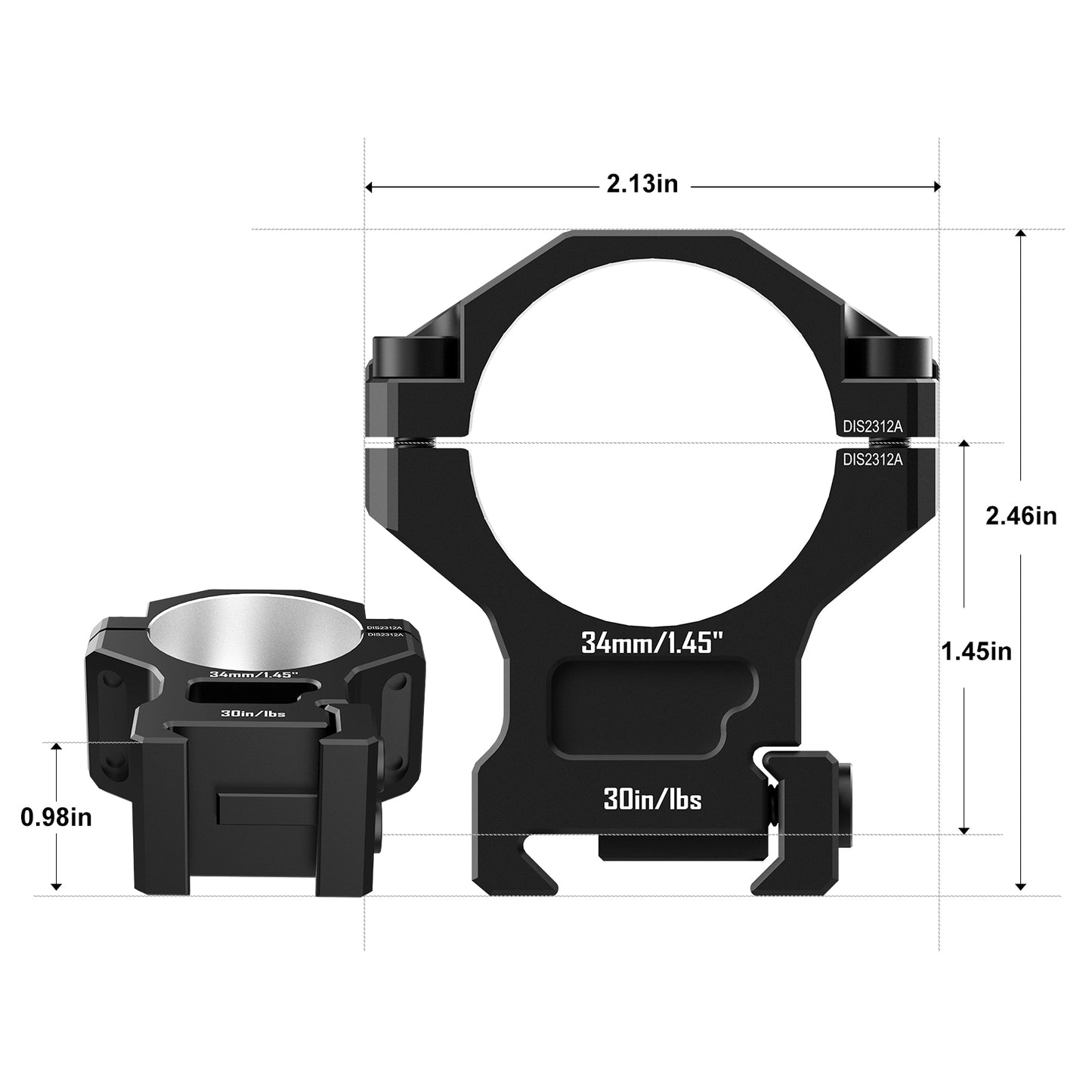 Anéis de montagem para luneta DISCOVERYOPT em alumínio 6061 – Tubo de 25,4 mm/30 mm/34 mm/35 mm | Compatível com trilhos Picatinny de 0,97"/1,26"/1,45"