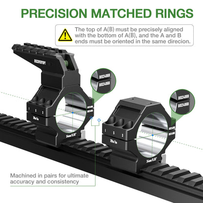 Anéis para Luneta DISCOVERYOPT em Alumínio 7075 Reforçado – Tubo de 30mm/34mm | Acabamento de Precisão com Nível de Bolha e Trilho Picatinny Superior | Compatível com Bases de 0,85"/1,05"/1,25"
