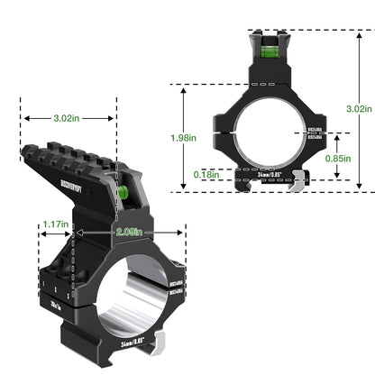 Anéis para Luneta DISCOVERYOPT em Alumínio 7075 Reforçado – Tubo de 30mm/34mm | Acabamento de Precisão com Nível de Bolha e Trilho Picatinny Superior | Compatível com Bases de 0,85"/1,05"/1,25"