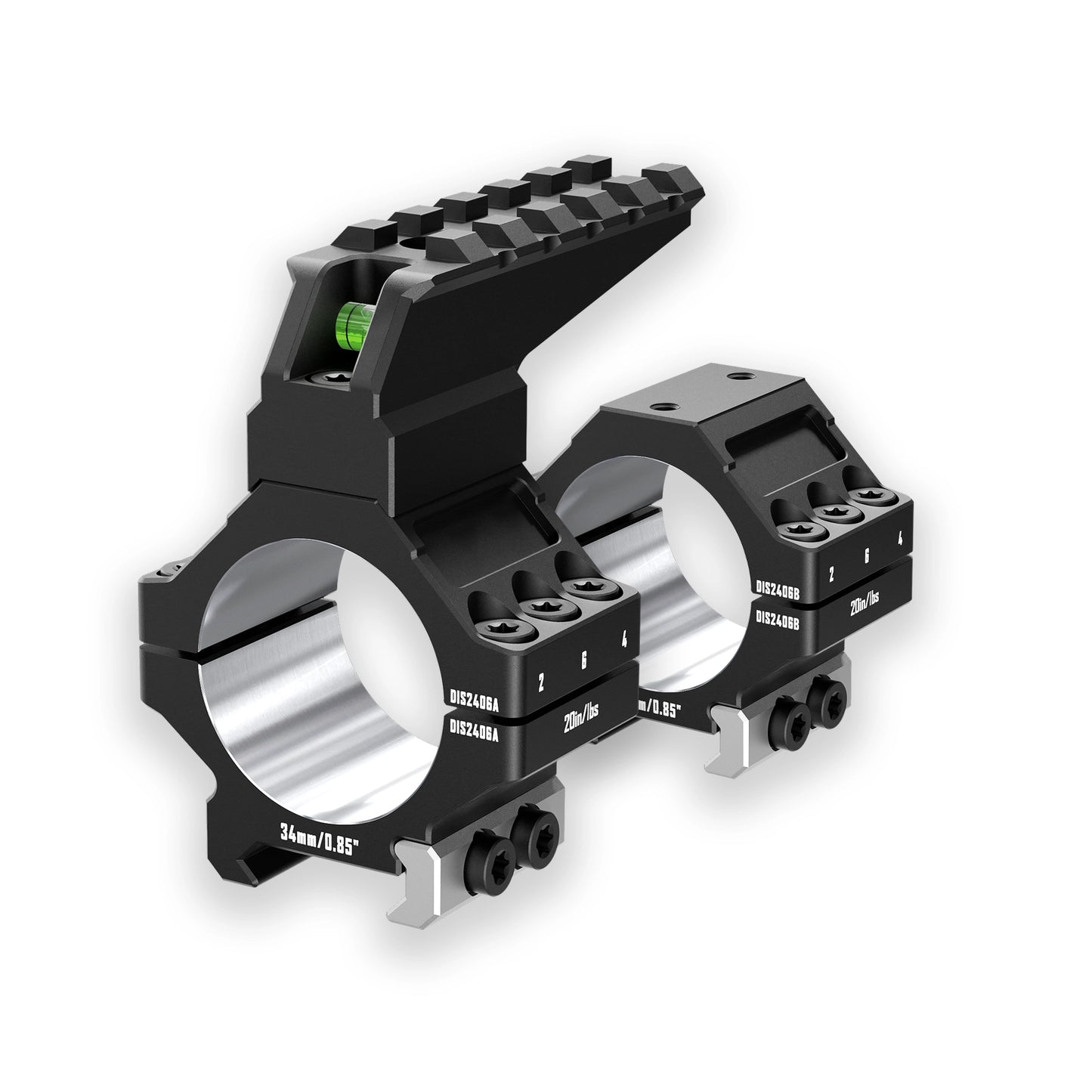 Anéis para Luneta DISCOVERYOPT em Alumínio 7075 Reforçado – Tubo de 30mm/34mm | Acabamento de Precisão com Nível de Bolha e Trilho Picatinny Superior | Compatível com Bases de 0,85"/1,05"/1,25"