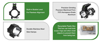 Anéis para Luneta DISCOVERYOPT em Alumínio 7075 Reforçado – Tubo de 30mm/34mm | Acabamento de Precisão com Nível de Bolha e Trilho Picatinny Superior | Compatível com Bases de 0,85"/1,05"/1,25"