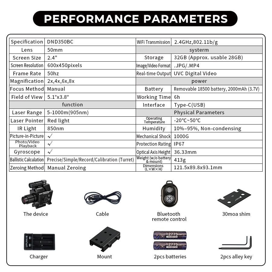 DISCOVERYOPT DND350BC Digital Night Vision Scope – | High-Resolution Night Vision Optics with Laser Rangefinder &amp; Ballistic Calculator
