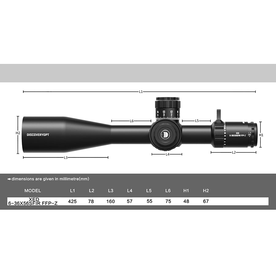 DISCOVERYOPT XED 6-36X56SFIR FFP-MRAD/MOA-ZERO STOP Diameter:35MM Optics Scopes