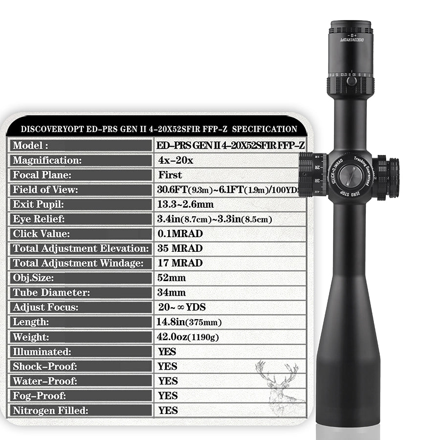 DISCOVERYOPT ED-PRS GENⅡ 4-20X52SFIR FFP-MRAD-Z/L Diameter:34MM Optics Scope