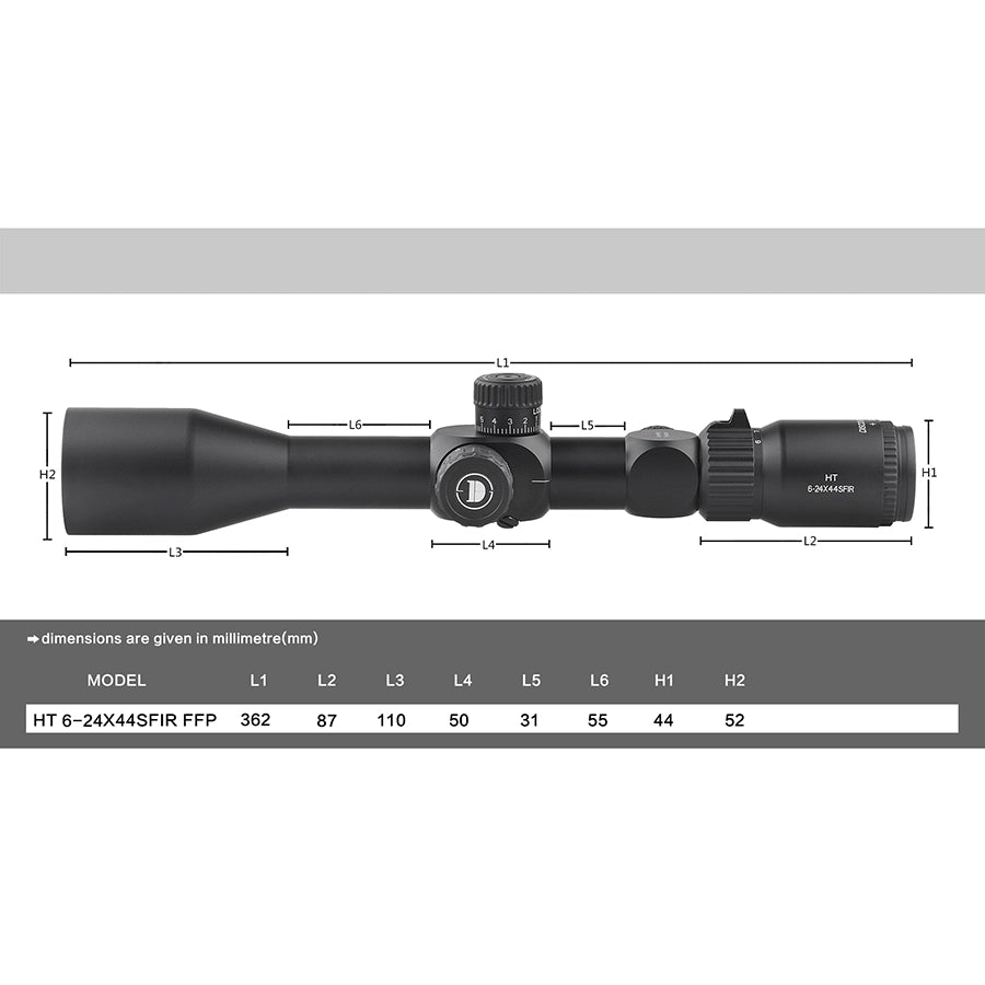 Luneta de óptica compacta DISCOVERYOPT HT 6-24X40SF FFP-MOA Diâmetro: 30 mm 