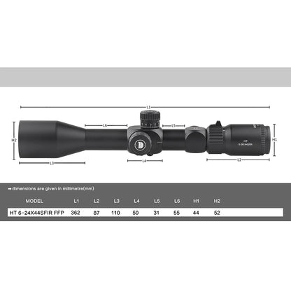 Luneta de óptica compacta DISCOVERYOPT HT 6-24X40SF FFP-MOA Diâmetro: 30 mm 