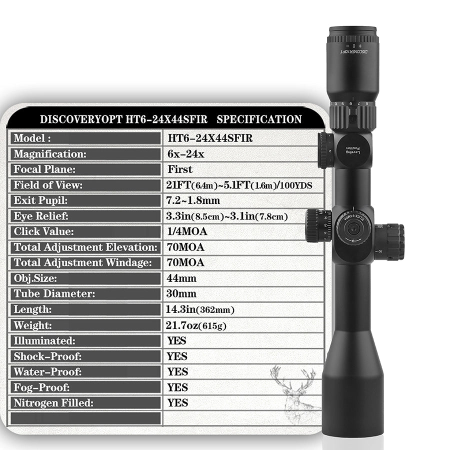 Luneta de óptica compacta DISCOVERYOPT HT 6-24X40SF FFP-MOA Diâmetro: 30 mm 