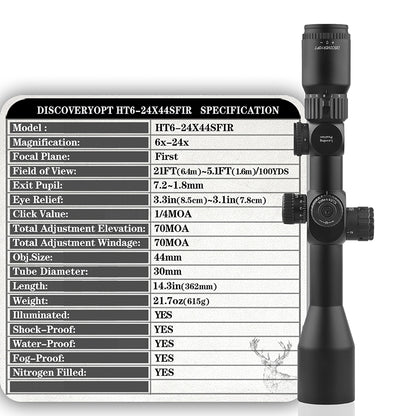 Luneta de óptica compacta DISCOVERYOPT HT 6-24X40SF FFP-MOA Diâmetro: 30 mm 