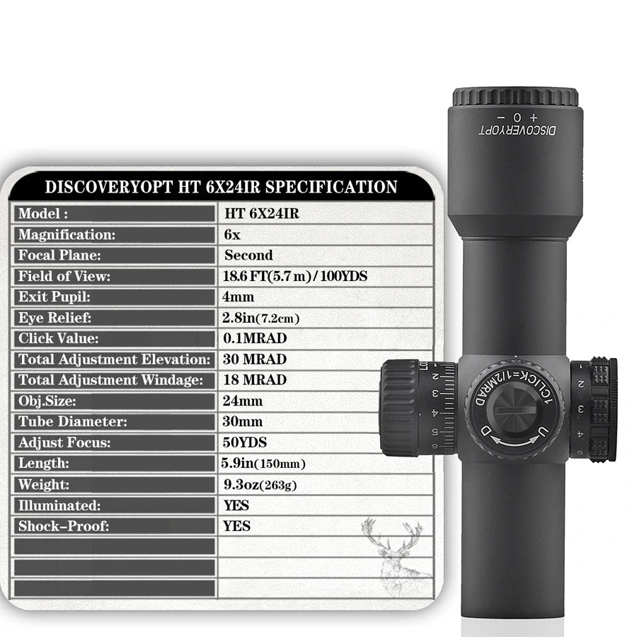 Luneta DISCOVERYOPT HT 6X24AOE-SFP-MOA Diâmetro: 30 mm com óptica curta