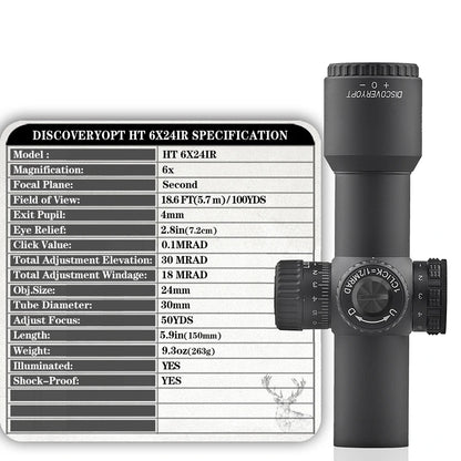 Luneta DISCOVERYOPT HT 6X24AOE-SFP-MOA Diâmetro: 30 mm com óptica curta