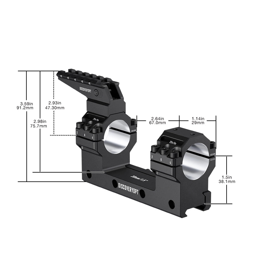 DISCOVERYOPT 0 MOA Heavy Duty Cantilever Scope Mount, Picatinny One-Piece Base with Integrated Top Rail - Fits 30mm/34mm Tubes, 1.18"/1.5" Center Height
