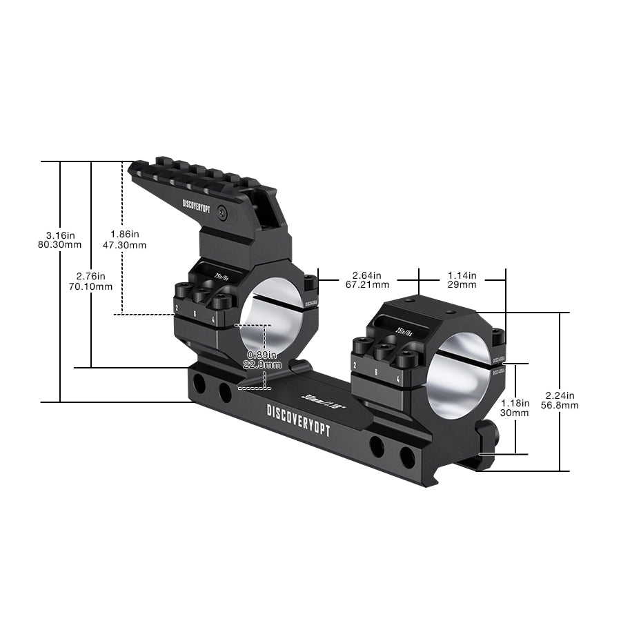 DISCOVERYOPT 0 MOA Heavy Duty Cantilever Scope Mount, Picatinny One-Piece Base with Integrated Top Rail - Fits 30mm/34mm Tubes, 1.18"/1.5" Center Height