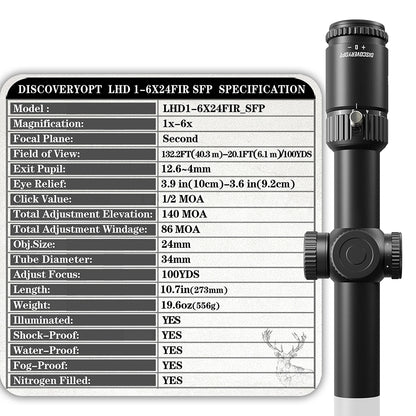 DISCOVERYOPT LHD 1-6X24SFIR SFP-MOA LPVO Diameter34MM Fiber Reticle Scopes